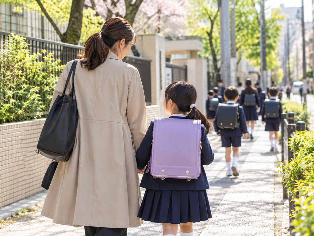 久松小に通う新一年生の親子