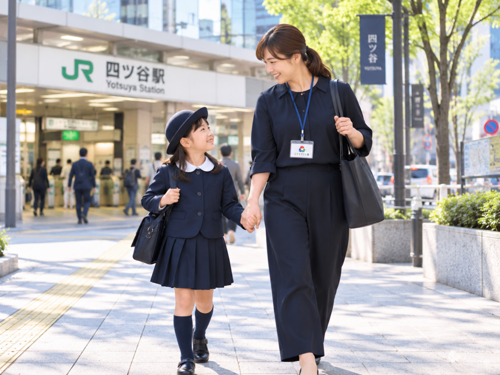 送迎専任スタッフが私立小の子どもを四谷校まで引率する様子